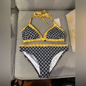 Boden Patmos Halterneck Bikini Top and Botton set, navy hopscotch link NWT